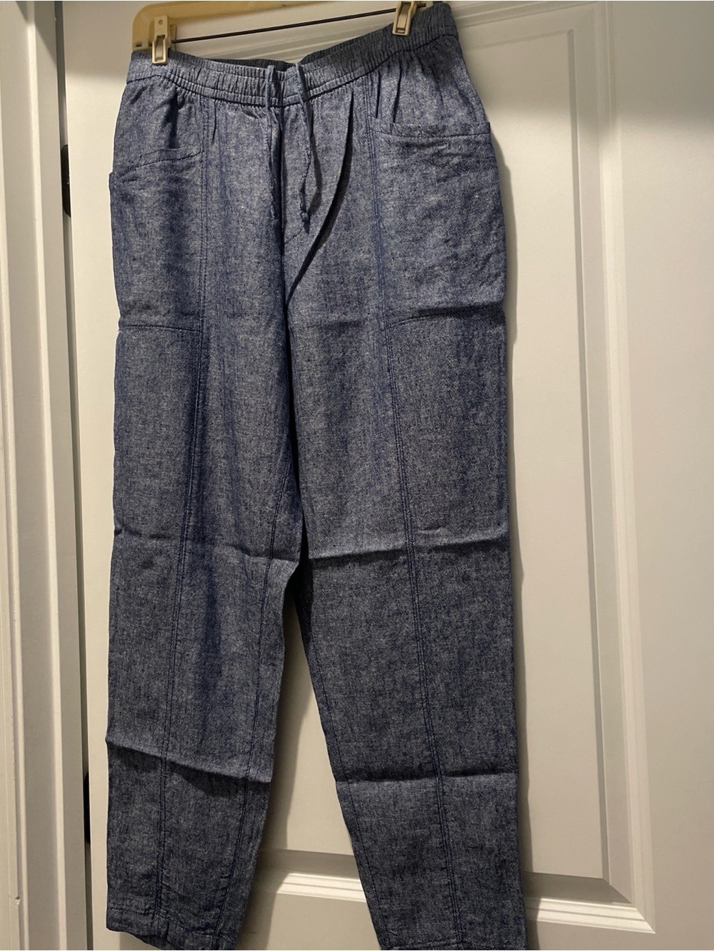 Old Navy High Waisted Linen Blend Pants Size M Blue Relaxed Fit Vacation Beachy